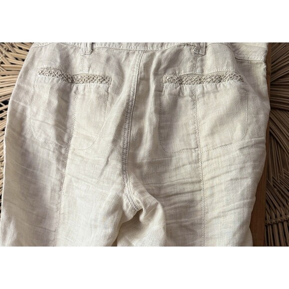 Tru Luxe Linen Pants 30 Lace Embroidered Boho Cream Roll Tab Cuffs - Picture 4 of 11